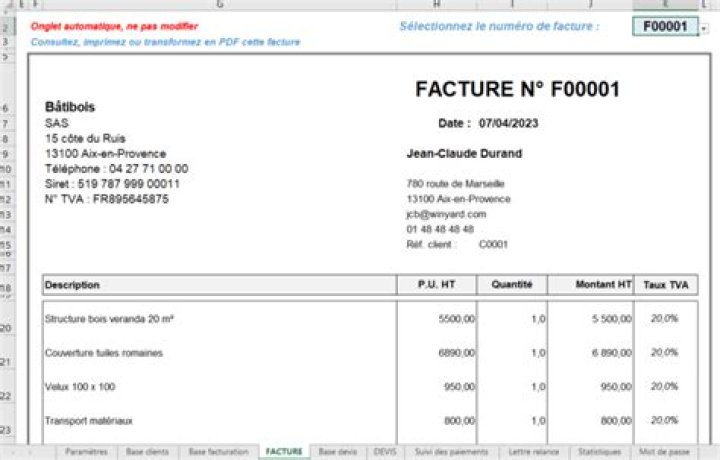 Devis facture artisan Excel : modèle gratuit & simple